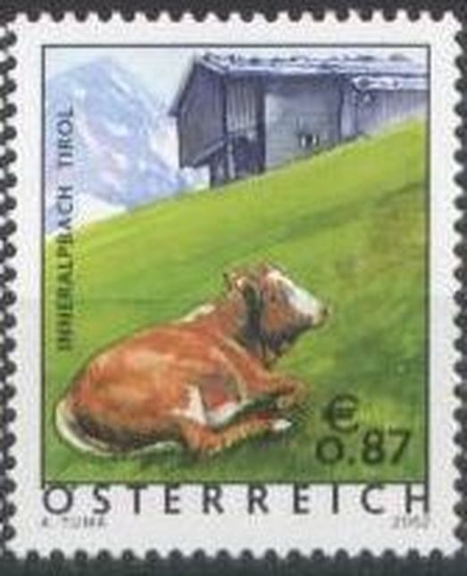 Austria 2002 Scott 1875 Sello ** Vistas Vaca Pastando Cow in Pasture Tyrol Province 0.87€ Timbre Autriche Osterreich